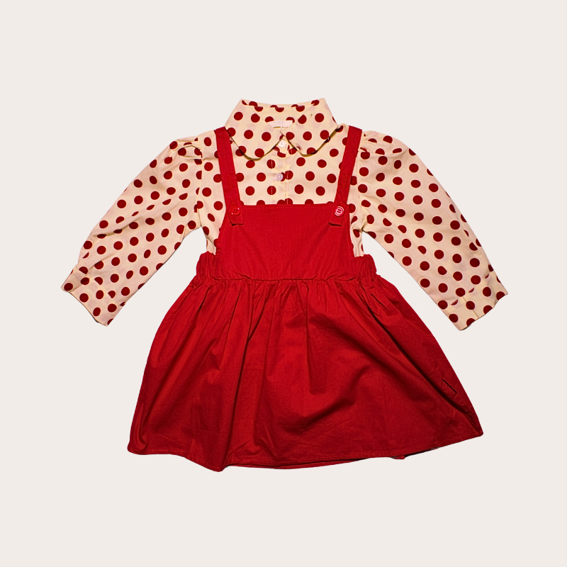 SET BLUSA BOLEADA Y VESTIDO ROJO