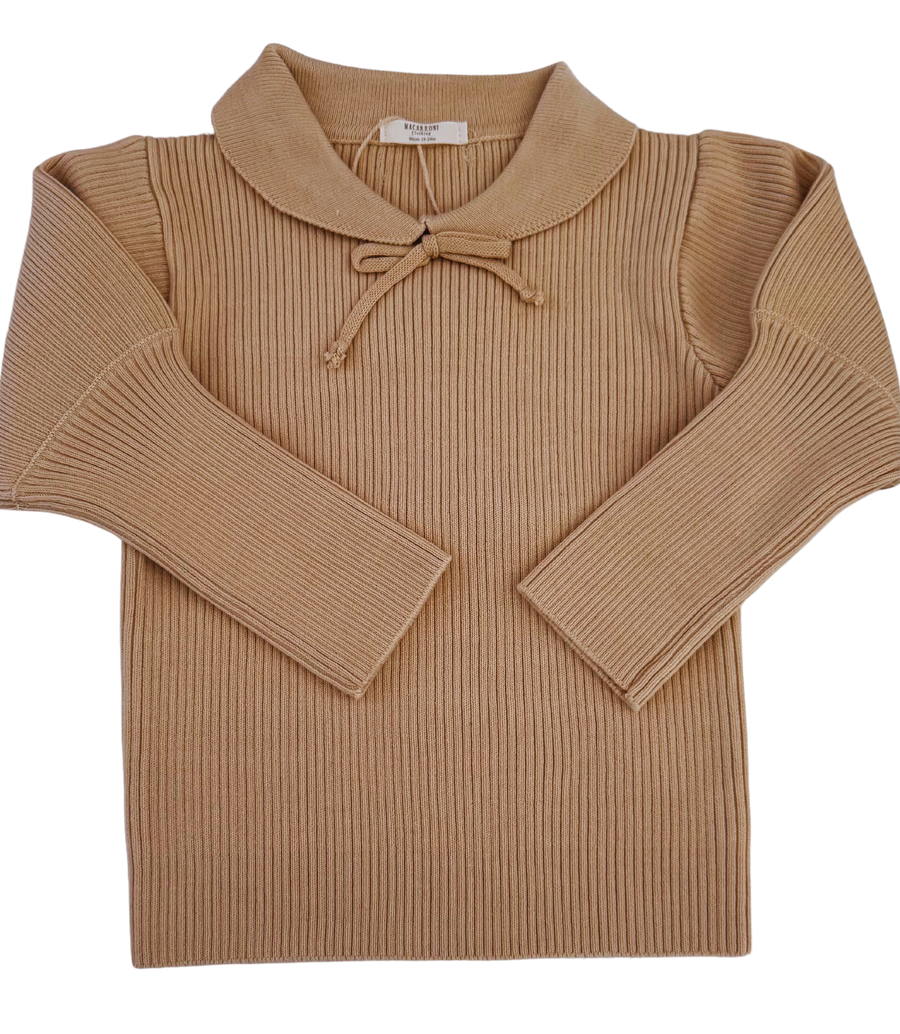 BLUSA TEJIDA MANGA BOMBACHA TEJIDA BEIGE