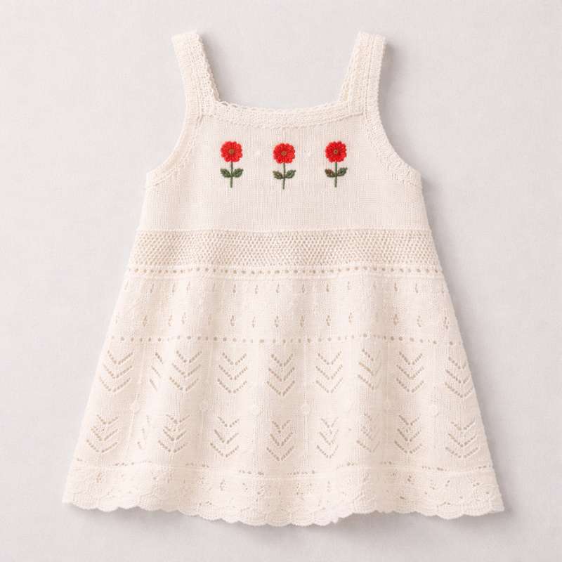 Vestido Fresco Tejido con Detalle de Flores