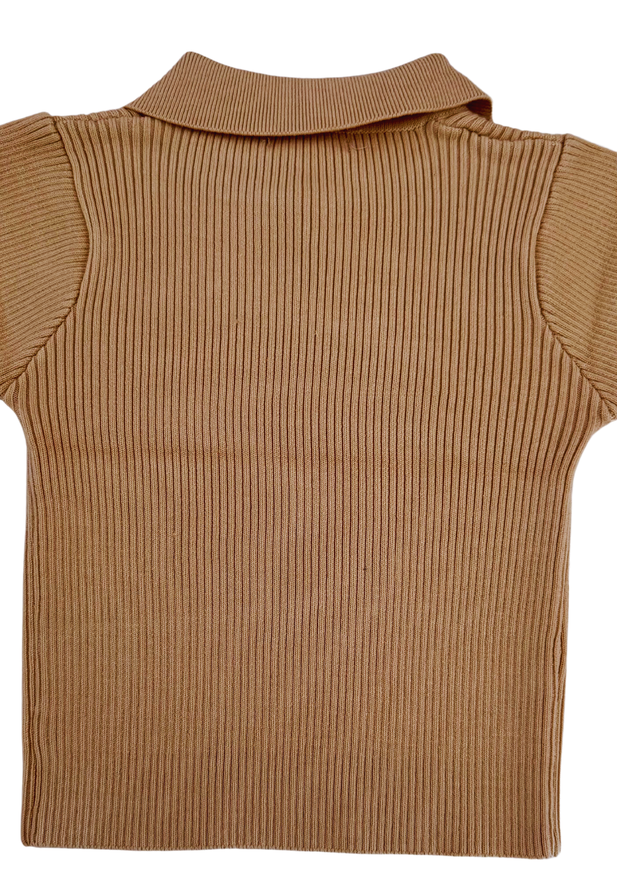 BLUSA TEJIDA MANGA BOMBACHA TEJIDA BEIGE